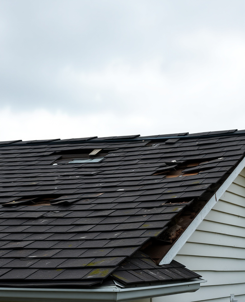Roof showing hurricane and storm damage in Daytona Beach, FL before repair