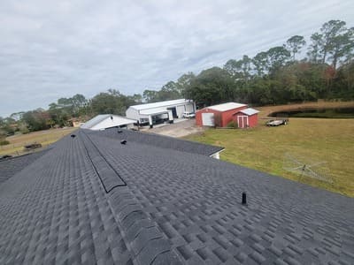 Aerial view of a completed shingle reroof